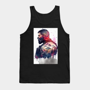 Soldier In A Gas Mask Watercolor Double Exposure Tank Top